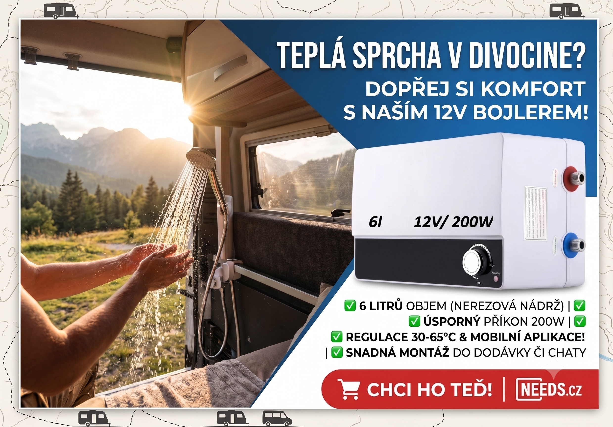 Teplá sprcha na divoko a bez čekání: Proč je kombinace 6 litrů a 200 W ideální pro tvůj vanlife?