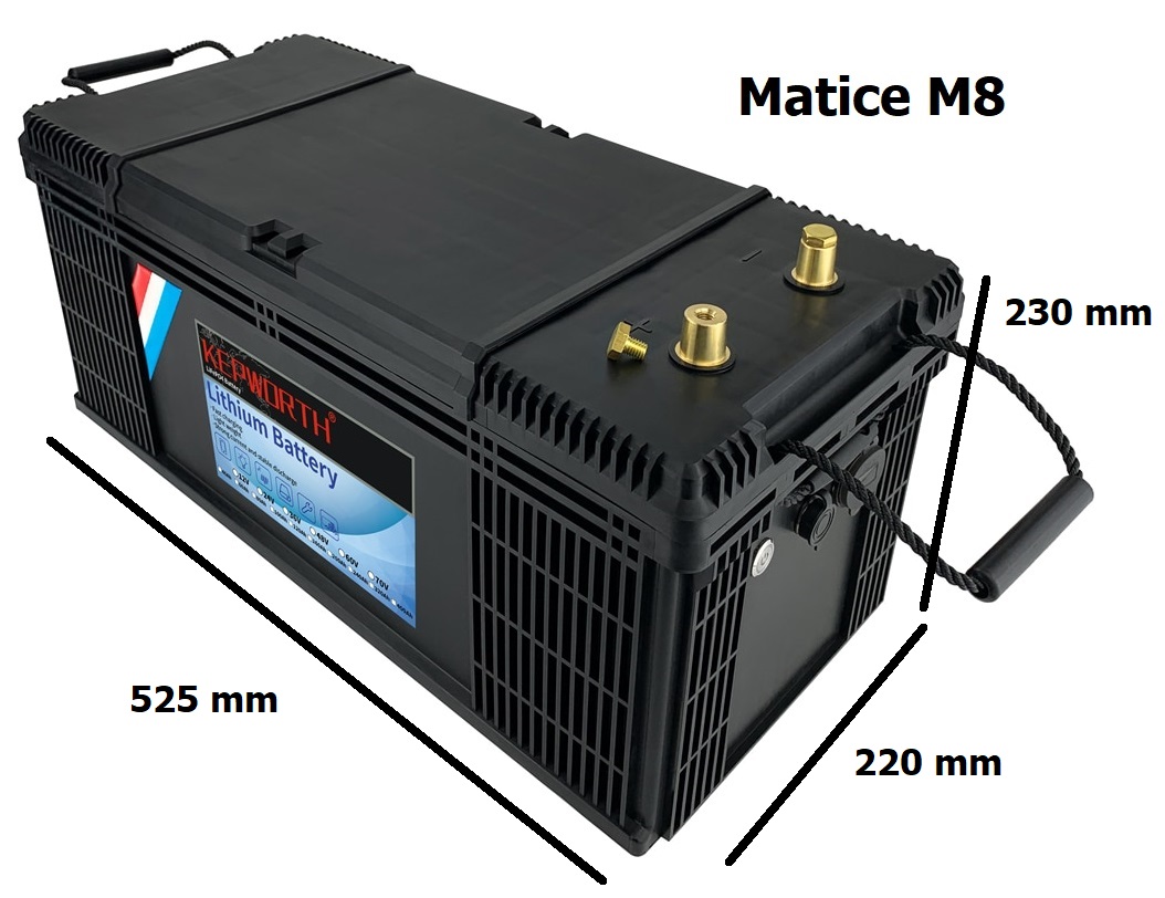 Baterie LiFePO4 12,8V 200Ah, 2560Wh, bluetooth smart BMS, USB výstup, včetně nabíječky 7A, Lithium-železo-fosfátová baterie