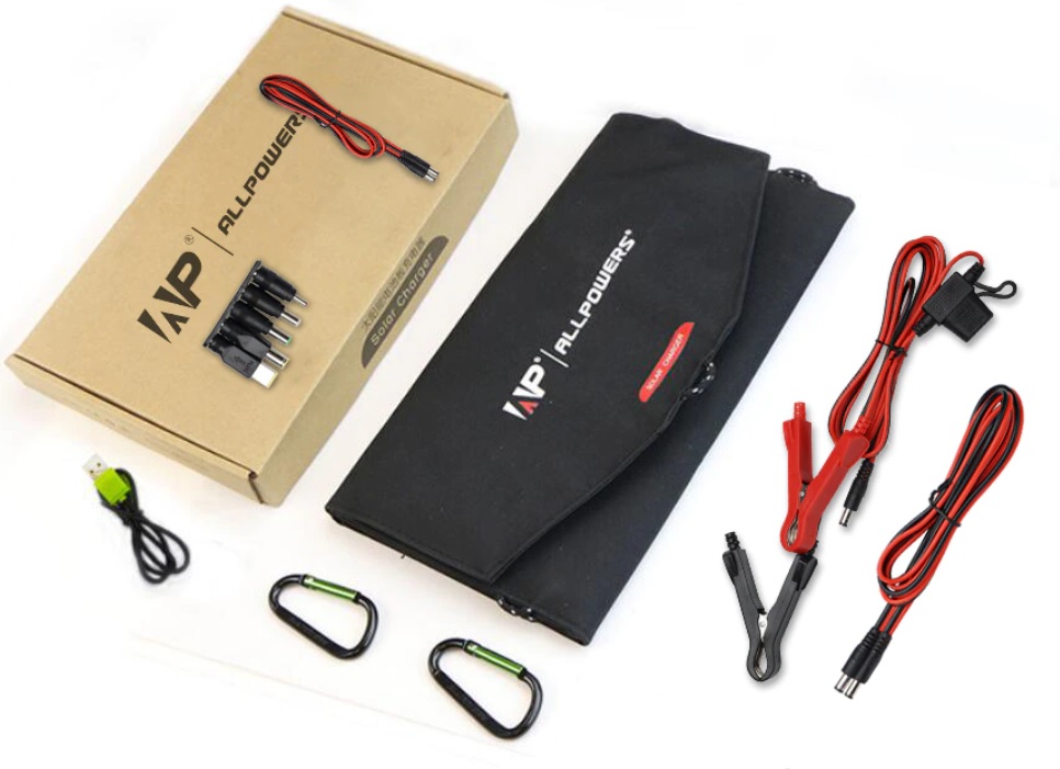 ALLPOWERS 21W, 5V, přenosný solární panel, solární nabíječka na 12V autobaterie, USB konektor