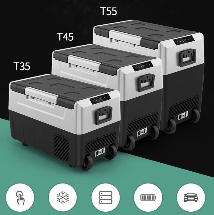 Autochladnička kompresorová, dvouzonová autolednice, objem 55l, napájení 12V, 24V nebo 230V, LCD displej, odnímatelná přepážka