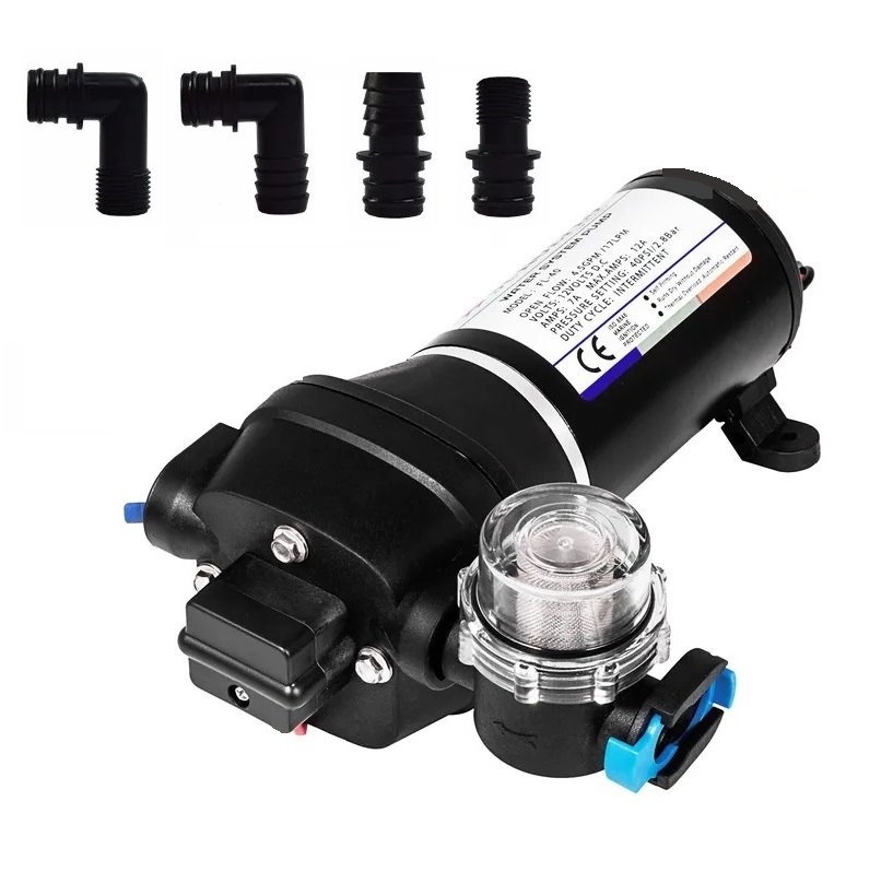 Tlakové membránové čerpadlo 17l/min, tlak 40PSI (2,8bar), napájení 12V