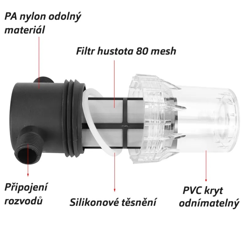 Vodní filtr, hustota filtru 80mesh, připojení vnější závit 1"