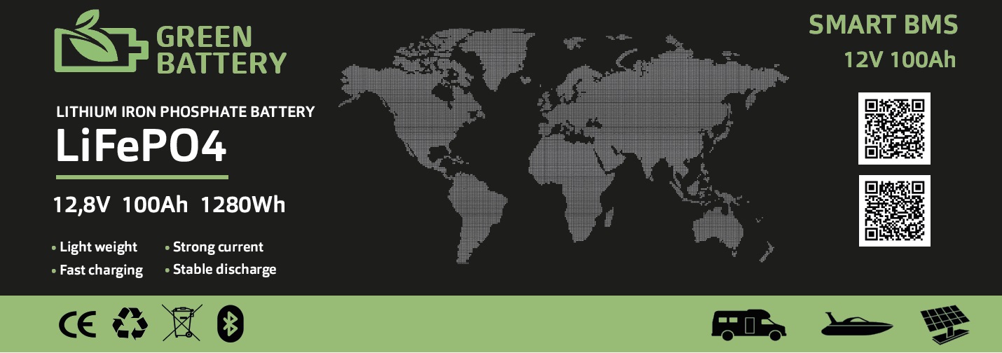 Baterie LiFePO4 12,8V 100Ah, 1280Wh,  bluetooth smart BMS, Lithium-železo-fosfátová baterie