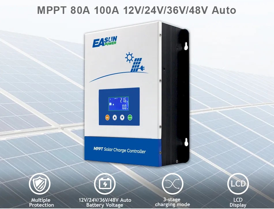 EAS solární regulátor MPPT 12/24V/36V/48V auto, 150VDC, nabíjecí proud 100A, pro olověné baterie, GEL, Li-ion, LiFePO4