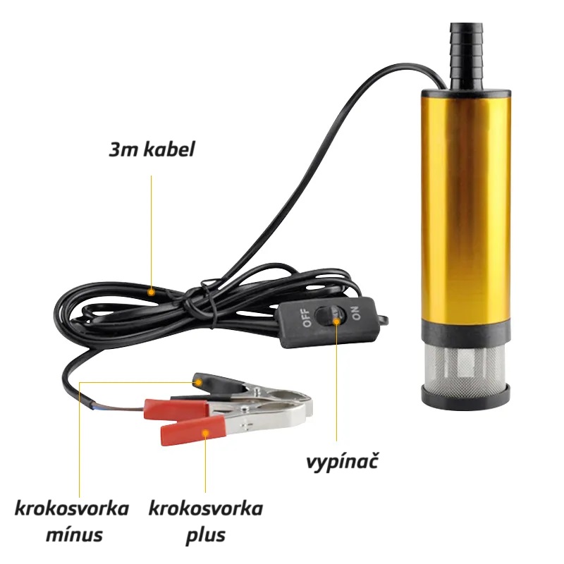 Ponorné čerpadlo 12l/min, s krokosvorkami a vypínačem, včetně filtru 24V