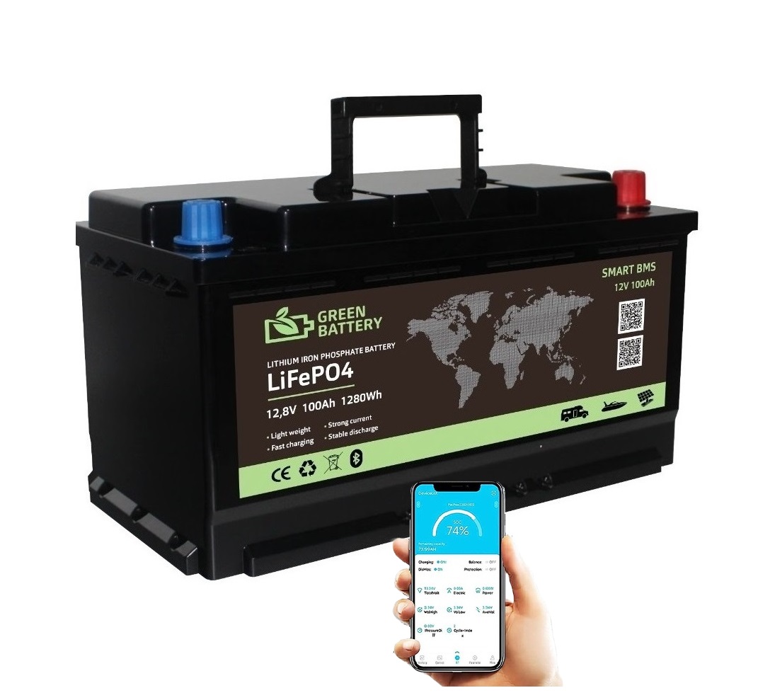 Baterie LiFePO4 12,8V 100Ah, 1280Wh, bluetooth smart BMS, Lithium-železo-fosfátová baterie, BMS 100A