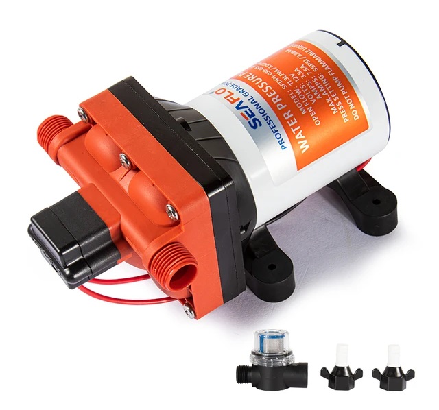 Tlakové membránové čerpadlo 11,3l/min, tlak 55PSI (3,8bar), napájení 12V