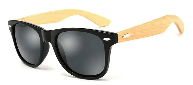 Sluneční brýle polarizační, obroučky černé s nožičkami z bambusu, modrá skla