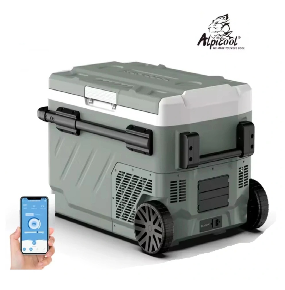 Autochladnička kompresorová Alpicool, dvouzonová autolednice, objem 50l, napájení 12V, 24V nebo 230V, LCD displej, Bluetooth aplikace