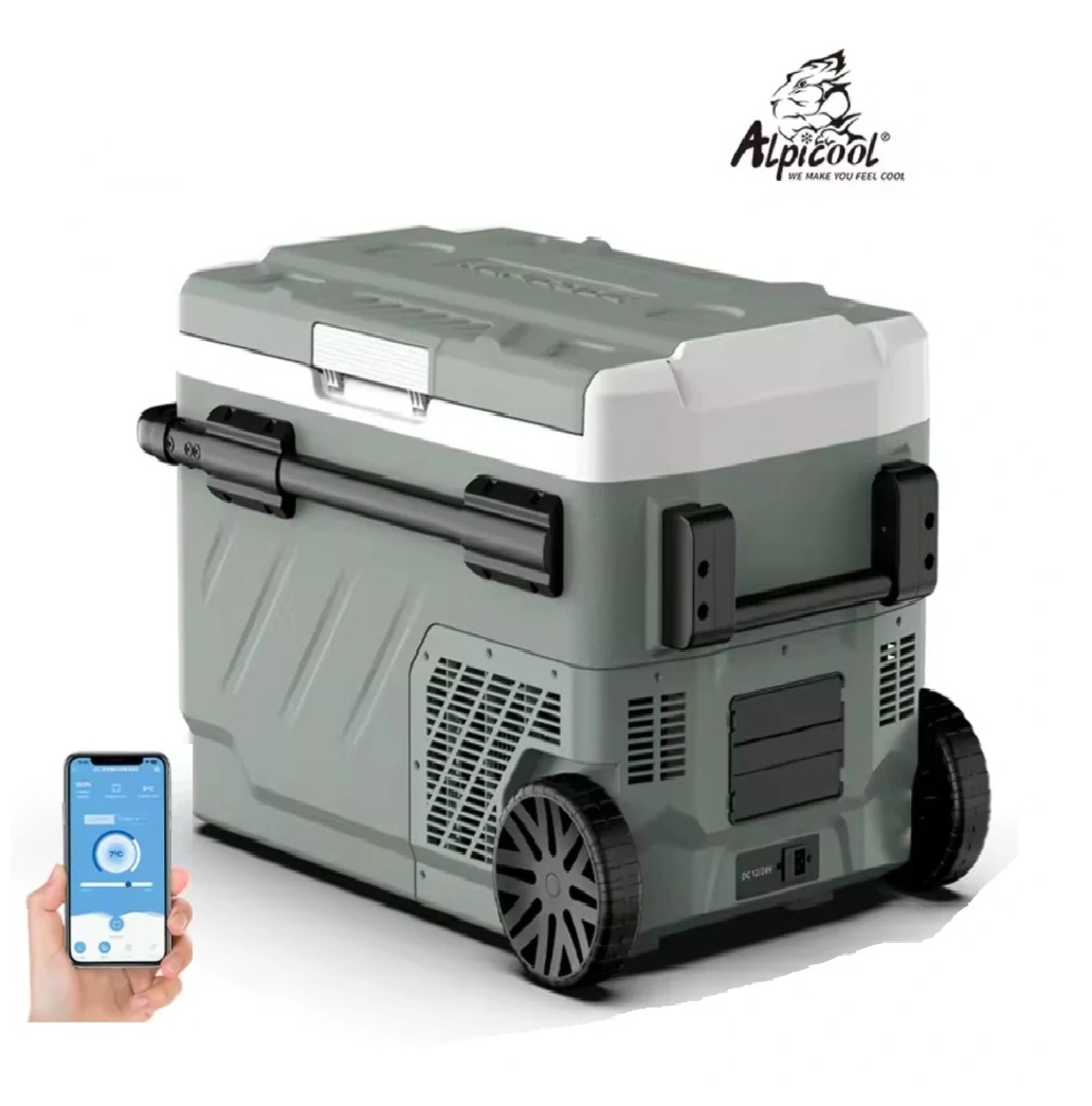 Autochladnička kompresorová Alpicool, dvouzonová autolednice, objem 60l, napájení 12V, 24V nebo 230V, LCD displej, Bluetooth aplikace