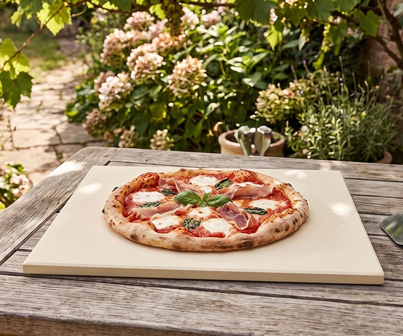 Čtvercový kordieritový pizza kámen na zahradní gril i do domácí trouby 38 x 30cm
