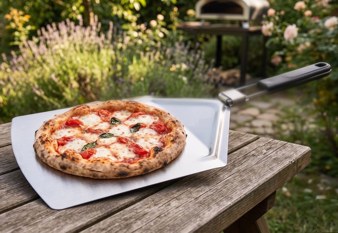Skládací nerezová lopata na pizzu s ergonomickou plastovou rukojetí 24 x 36 cm