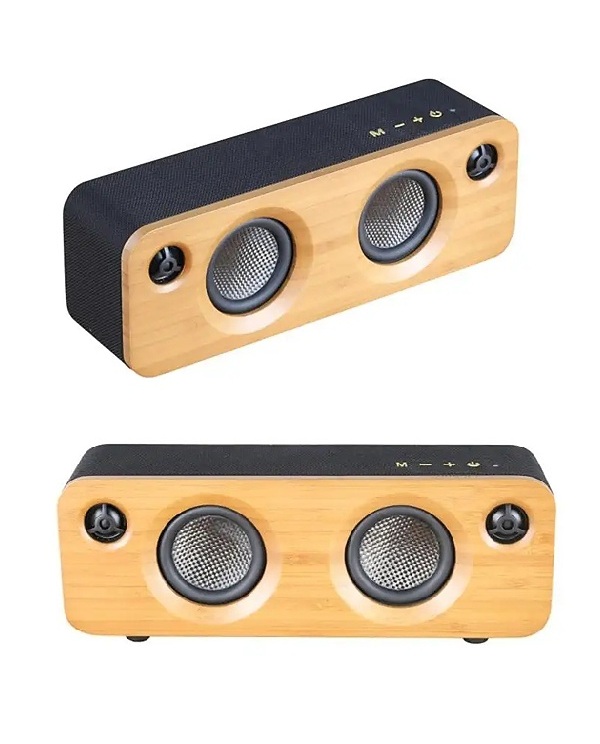 Bezdrátový reproduktor EPPE s výkonem 50W, barva přírodní bambus, podpora bezdrátového Bluetooth, linkového vstupu AUX 3,5 mm, USB portu i slotu na TF karty, kapacita baterie 2600 mAh