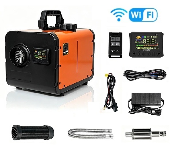 XL-AIRD V48 Nezávislé topení 8kW - přenosné, černý LCD ovladač, 1 výduch, tiché čerpadlo, bluetooth a wifi aplikace, připojení 12V, 24V a 230V, možnost připojení pomocí wifi, dálkový ovladač