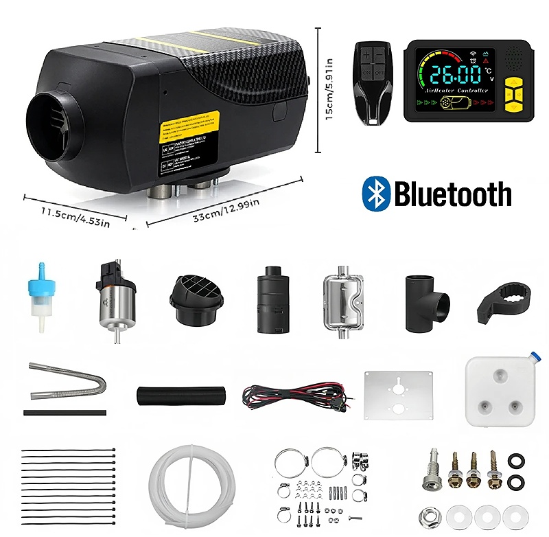XL-AIRD Nezávislé topení 2kW včetně instalační sady, nová verze displeje, 1 výduch 60mm, 12V a 24V, Bluetooth aplikace