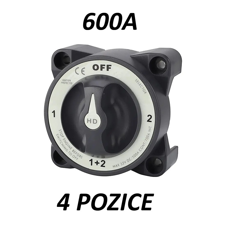 Robustní Bateriový propojovač 600A - 4 pozice (1, 2, OFF, 1 a 2)