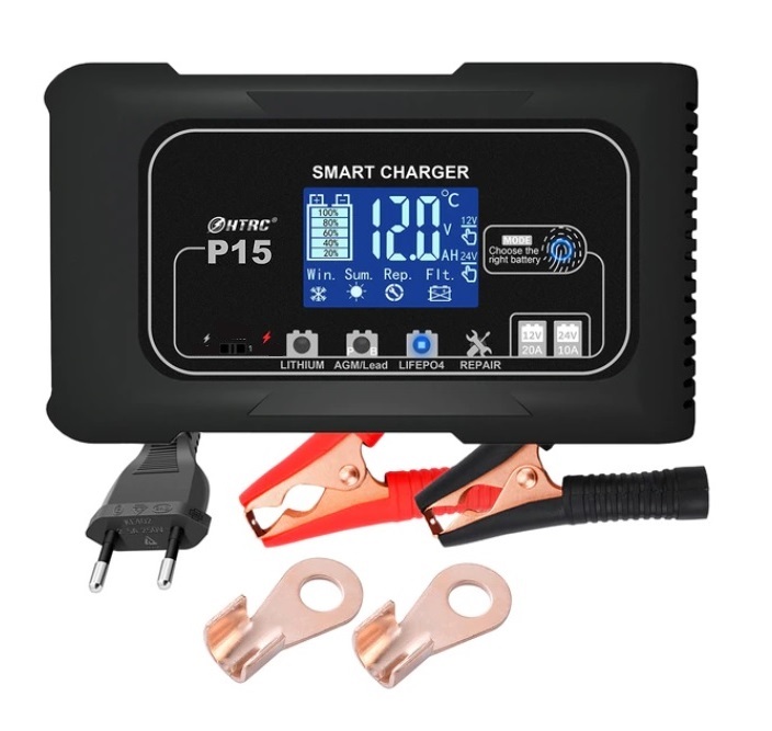 Nabíječka mikroprocesor 15A 12V nebo 24V (7,5A) PB/GEL/AGM/LiFePO4 LCD displej