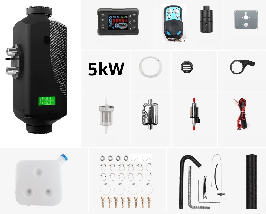 XL-AIRD Nezávislé topení 5kW včetně instalační sady, černý LCD ovladač, manuální dálkový ovladač