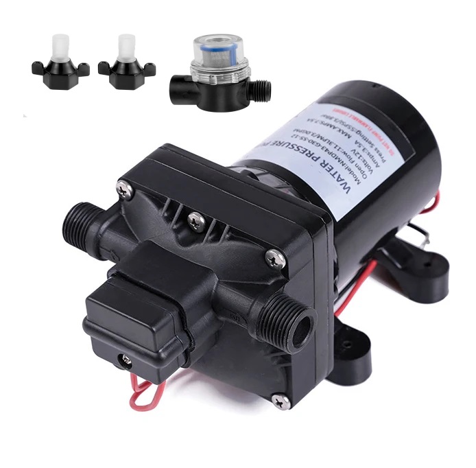 Tlakové membránové čerpadlo 11,3l/min, tlak 55PSI (3,8bar), napájení 12V, černé