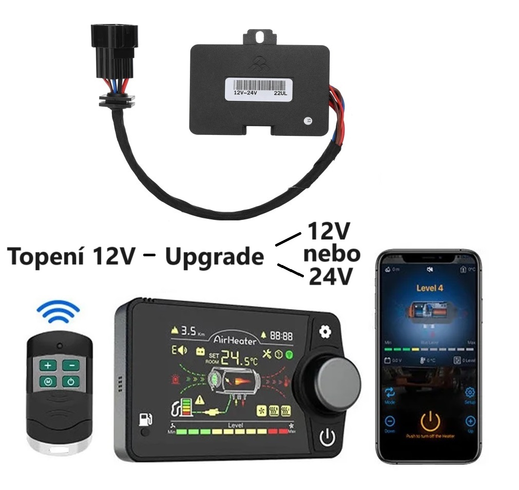 Instalační sada pro přechod na nový Bluetooh ovladač, pro topení 12V (5-8kW), řídící jednotka 12V a 24V, ovládací displej, dálkový ovladač