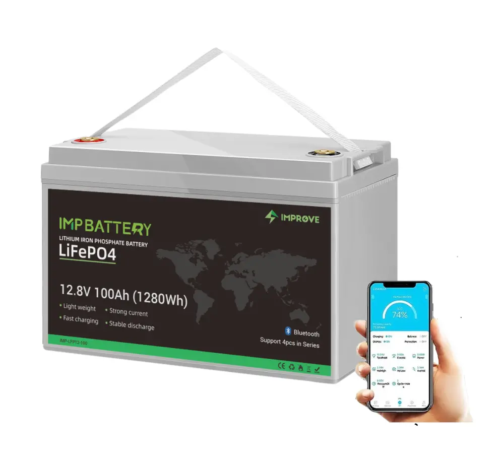 Baterie LiFePO4 12,8V 100Ah, 1280Wh, USB výstup, bluetooth smart BMS, Lithium-železo-fosfátová baterie, šedá