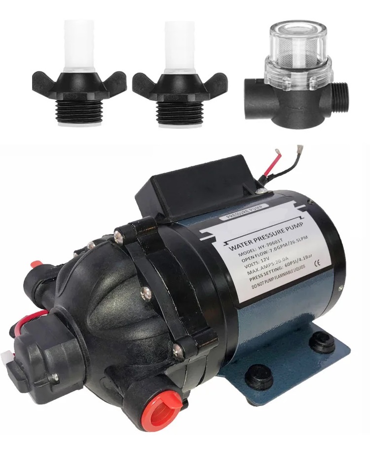 Tlakové membránové čerpadlo 26l/min, tlak 60PSI (4,2bar), napájení 12V