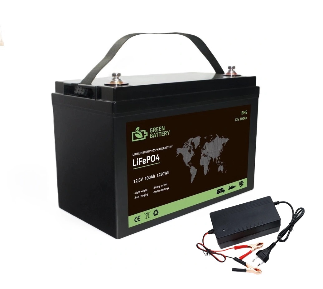 Baterie LiFePO4 12,8V 100Ah, 1280Wh, včetně nabíječky 7A, BMS, Lithium-železo-fosfátová baterie