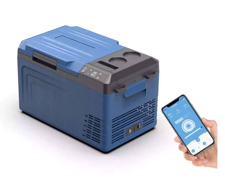 Autochladnička kompresorová, autolednice, objem 20l, napájení 12V, 24V nebo 230V, LCD displej, bluetooth aplikace, modrá
