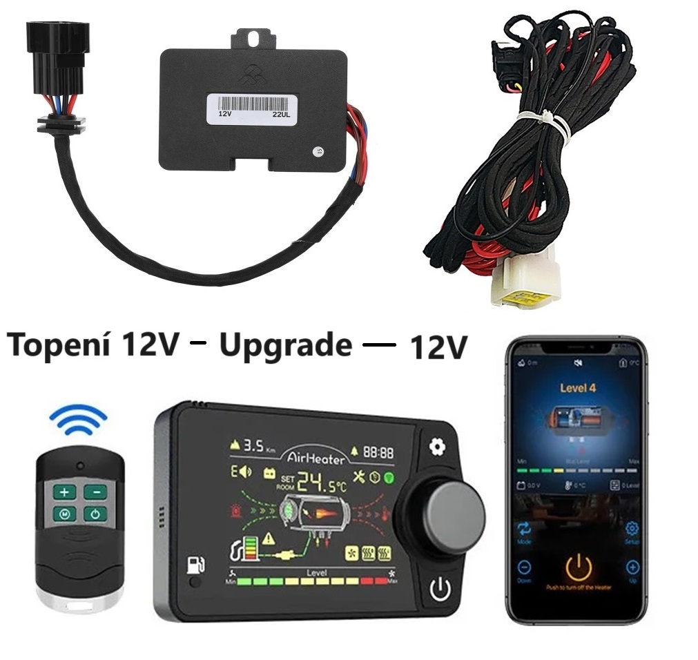 Instalační sada pro přechod na nový Bluetooh ovladač, pro topení 12V (5-8kW), řídící jednotka 12V, ovládací displej, dálkový ovladač, kabelový svazek
