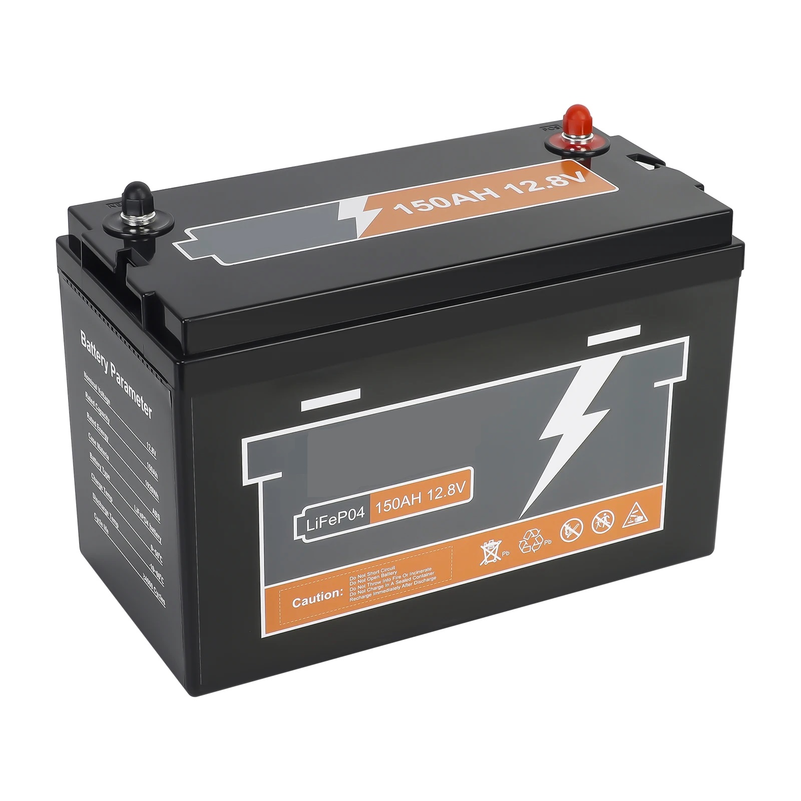 Baterie LiFePO4 12,8V 150Ah, 1920Wh, Lithium-železo-fosfátová baterie, BMS, černá