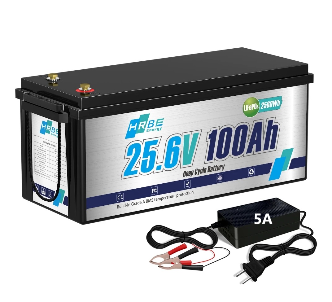 Baterie LiFePO4 25,6V (24V) 100Ah, 2560Wh, včetně nabíječky 5A, Lithium-železo-fosfátová baterie, BMS