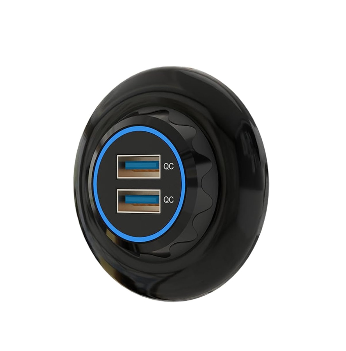 Duální USB nabíječka zásuvka pro nabíjení do karavanu 2x QC3 12V, kulatá