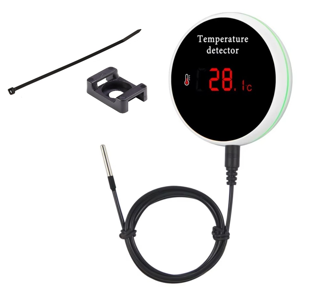 Wifi smart teplotní senzor s digitálním displejem a vzdáleným kabelovým senzorem 1m, rozsah měření -40°C - 120°C, zpětná vazba pro nezávislé topení