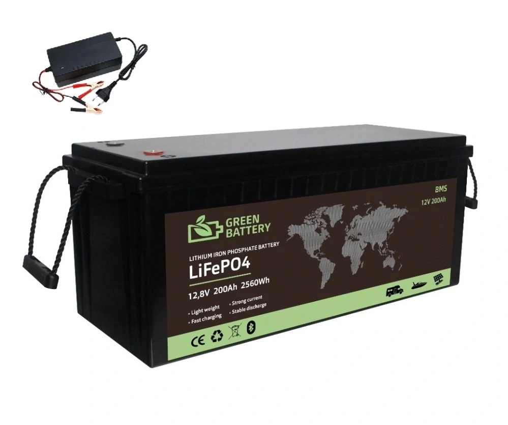 Baterie LiFePO4 12,8V 200Ah, 2560Wh, BMS, včetně nabíječky 7A, Lithium-železo-fosfátová baterie