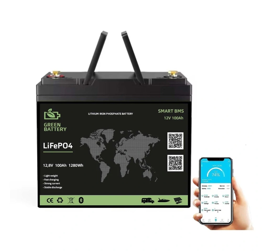 Baterie LiFePO4 12,8V 100Ah, 1280Wh, bluetooth smart BMS, Lithium-železo-fosfátová baterie, délka 260mm, compact