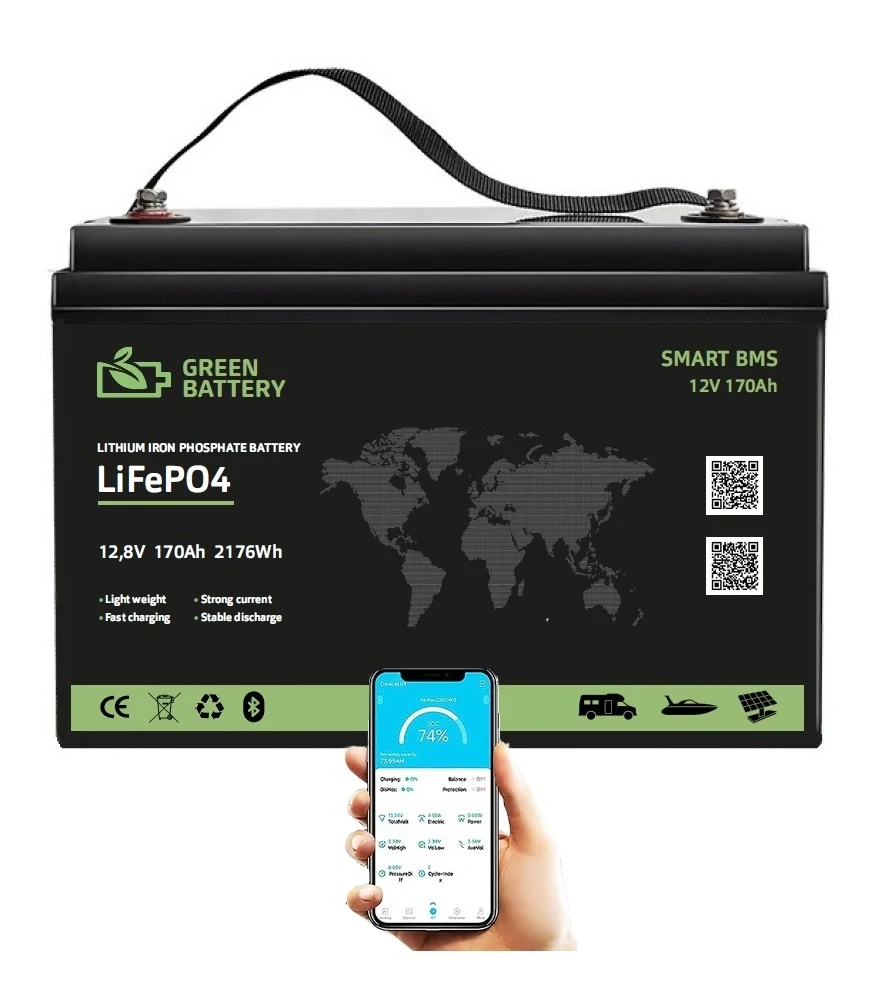 Baterie LiFePO4 12,8V 170Ah, 2176Wh, Lithium-železo-fosfátová baterie, smart Bluetooth BMS 