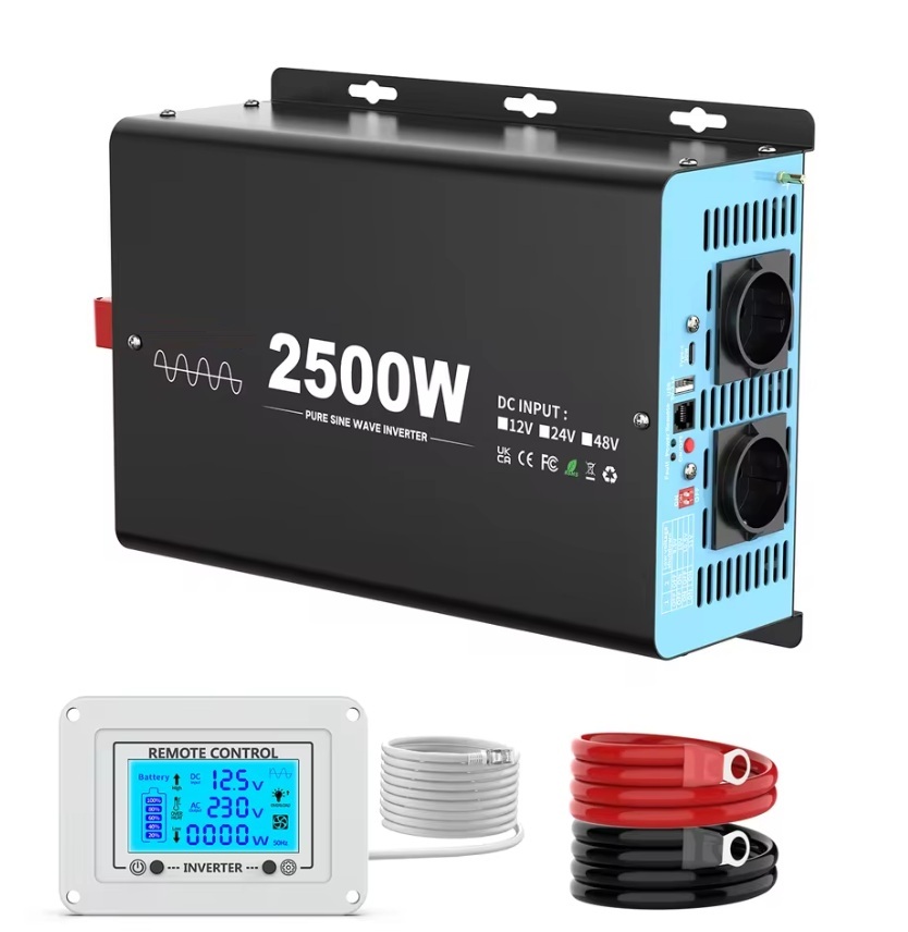 Měnič napětí z 12/230V 2500W, porty USB, PD 30W, vzdálený kontrolní panel, čistý sinus