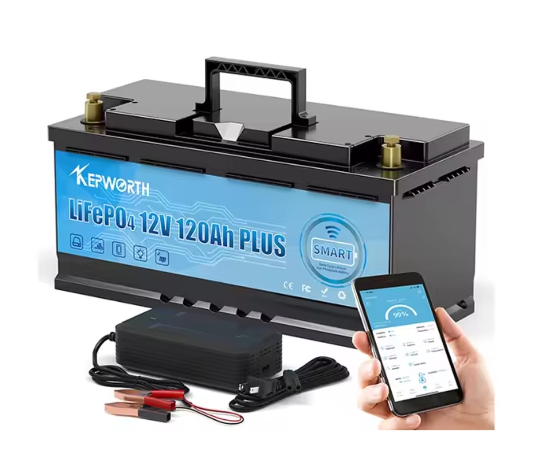Baterie LiFePO4 12,8V 120Ah, 1540Wh, včetně nabíječky 7A, bluetooth smart BMS, Lithium-železo-fosfátová baterie