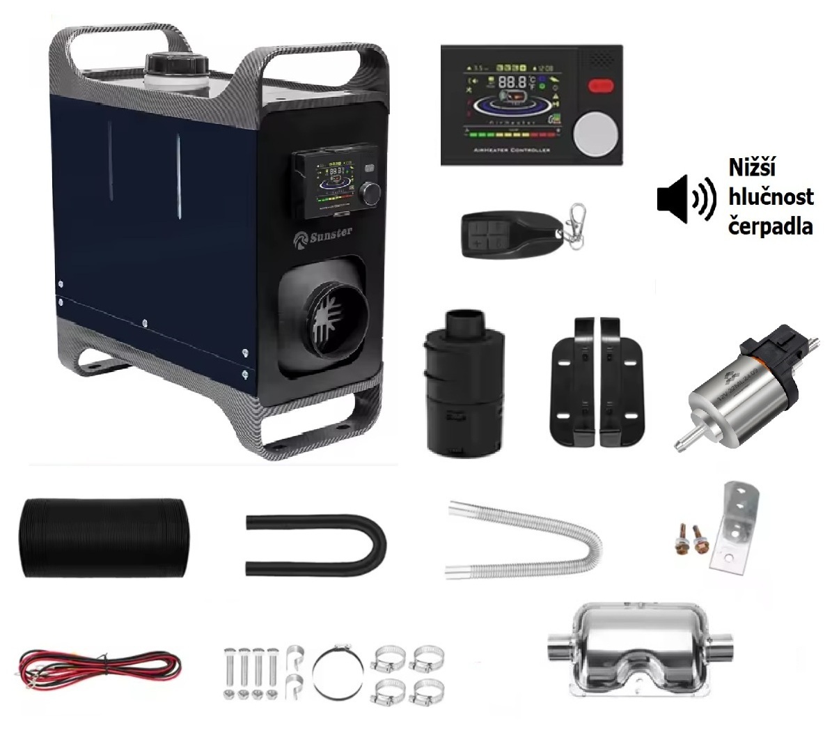 XL-AIRD V41 Nezávislé topení 8kW - přenosné, černý vylepšený LCD ovladač s Bluetooth, 12V nebo 24V atomatická volba, barva modrá
