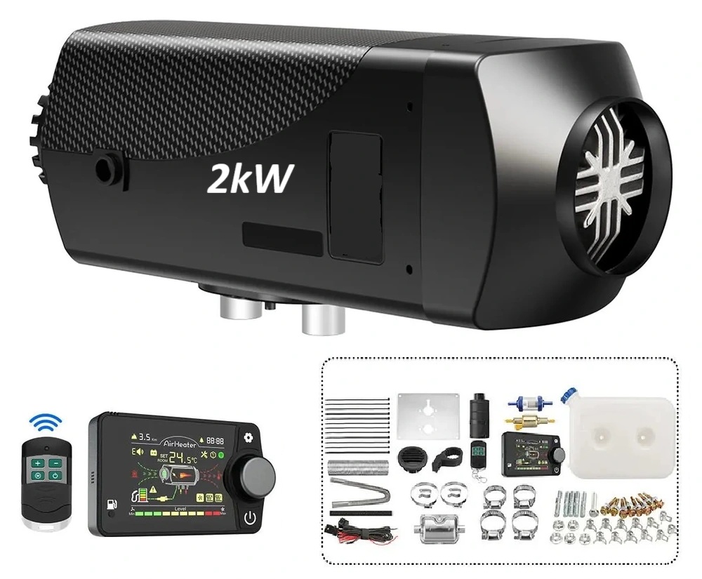 XL-AIRD Nezávislé topení 2kW včetně instalační sady, nová verze displeje, 1 výduch, 12V nebo 24V automatická volba, Bluetooth aplikace