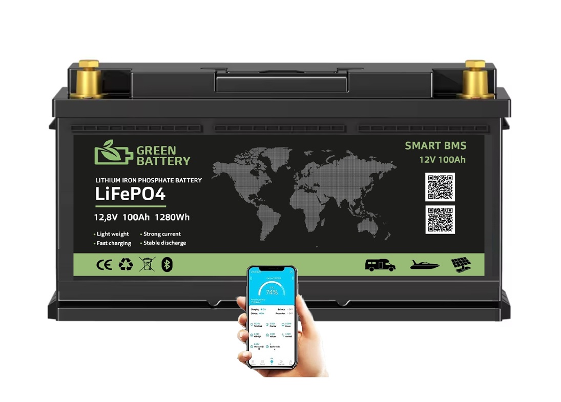 Baterie LiFePO4 12,8V 100Ah, 1280Wh, bluetooth smart BMS, Lithium-železo-fosfátová baterie