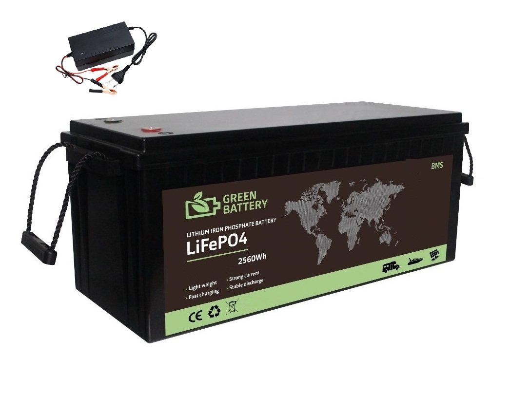 Baterie LiFePO4 25,6V (24V) 100Ah, 2560Wh, včetně nabíječky 5A 24V, Lithium-železo-fosfátová baterie, BMS 