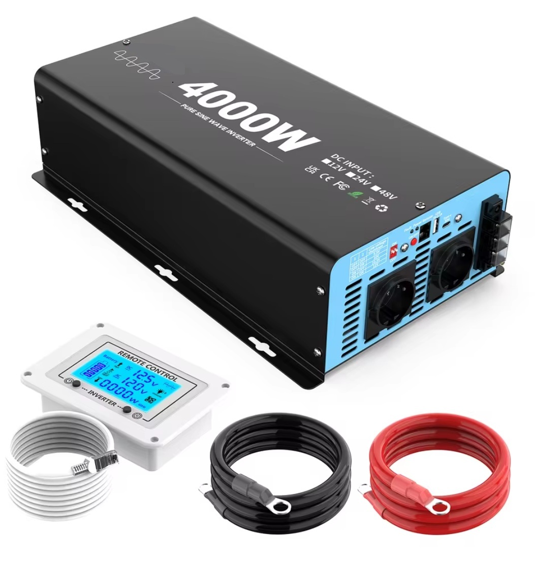 Měnič napětí z 12/230V 4000W, porty USB, PD 30W, vzdálený kontrolní panel, čistý sinus
