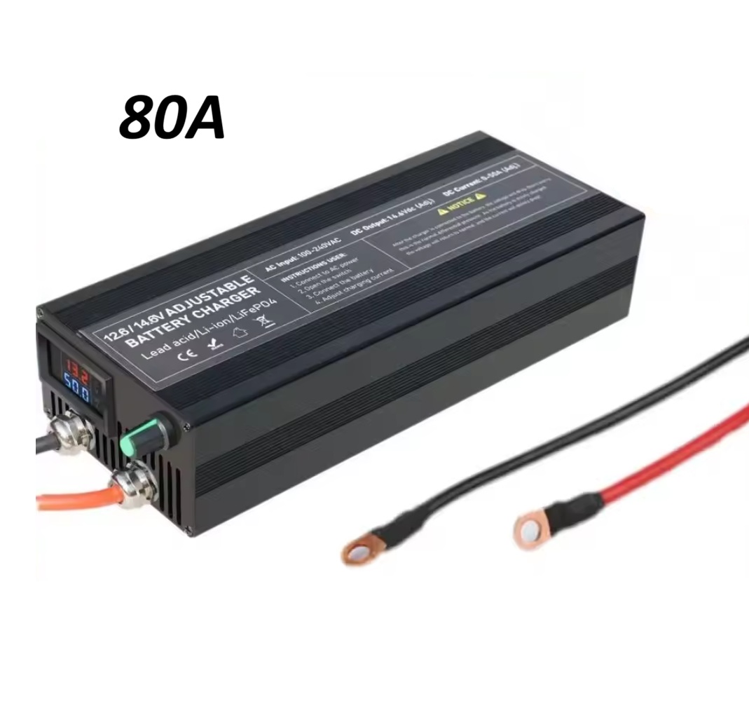 Nabíječka pro LiFePO4 baterie 12V (12,8V) s nabíjecím napětím 14,6V, nastavitelný nabíjecí proud až 80A (0-80A)