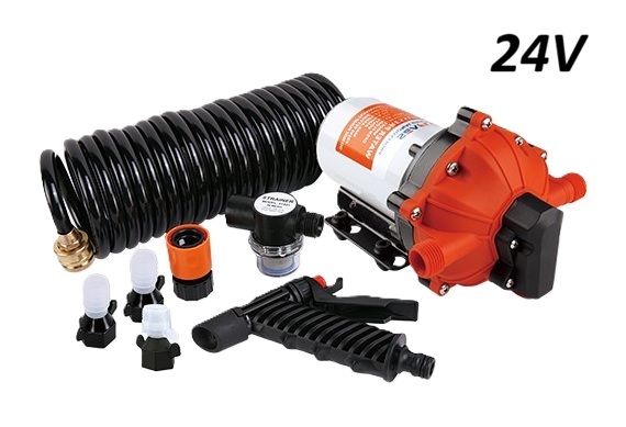 Tlakové membránové čerpadlo 19,7l/min, tlak 70PSI (4,8bar), napájení 24V, Seaflo – Mycí sada