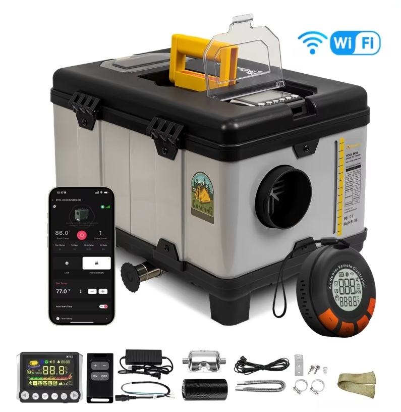 XL-AIRD V46 Nezávislé topení 8kW - přenosné, černý LCD ovladač, 1 výduch, tiché čerpadlo, bluetooth aplikace, připojení 12V, 24V a 230V, možnost připojení pomocí wifi