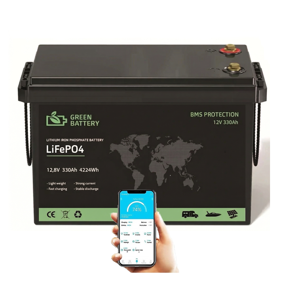 Baterie LiFePO4 12,8V 330Ah, 4224Wh, smart BMS, Lithium-železo-fosfátová baterie, BMS 200A