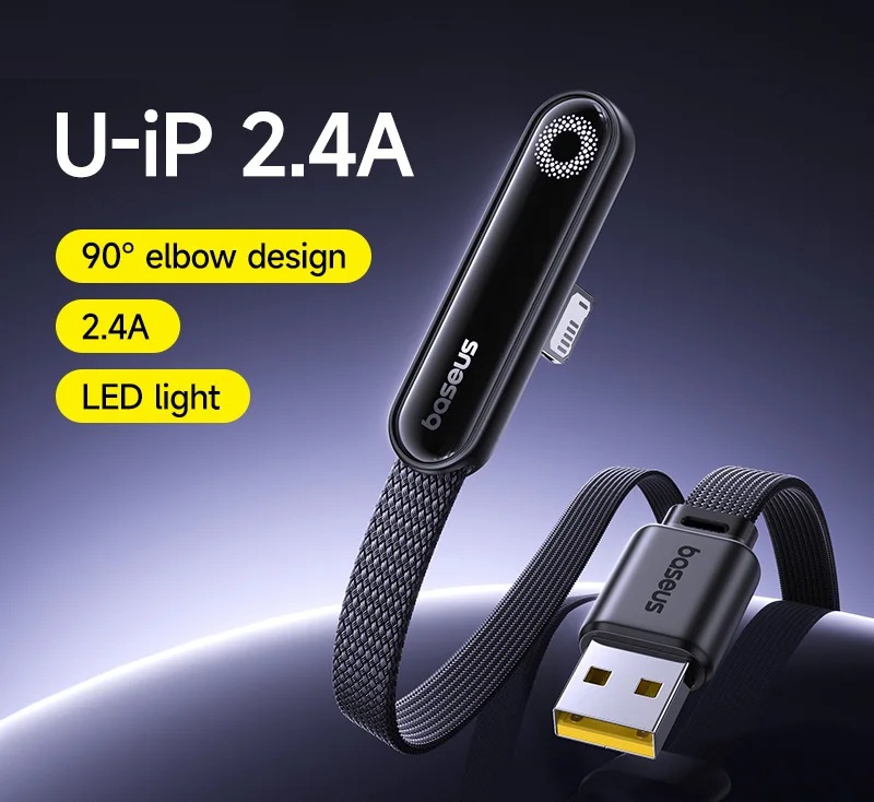 Zahnutý USB kabel 90° pro iPhone Baseus 1m s LED podsvícením