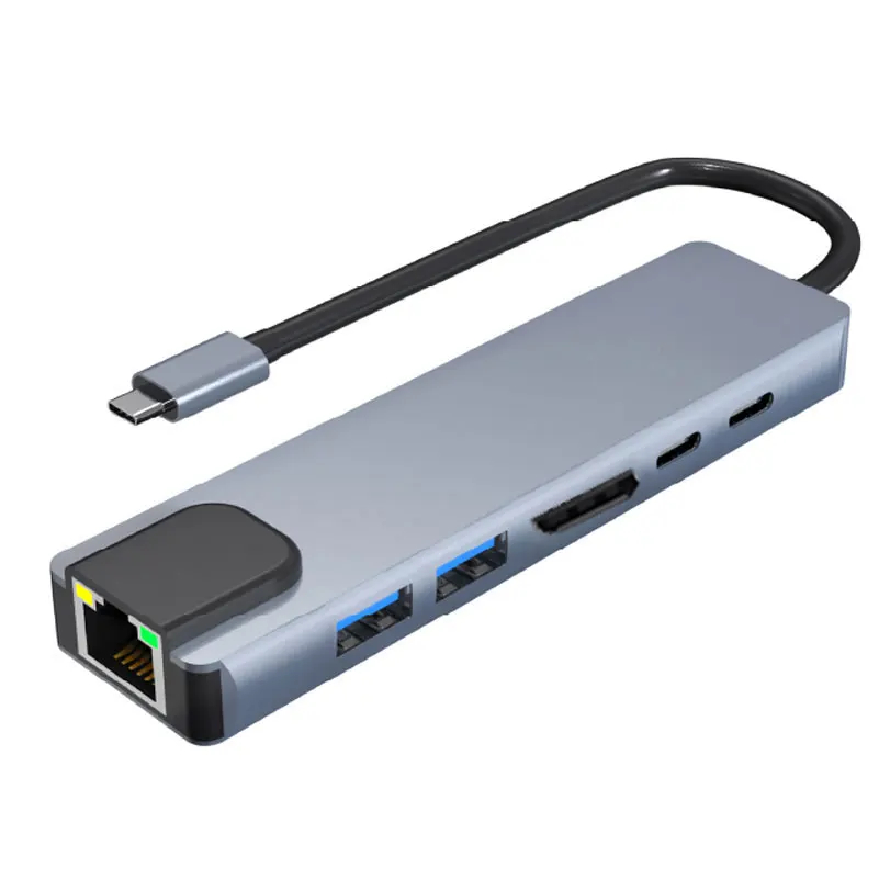 Multifunkční USB-C Hub 6-v-1 s RJ45 Ethernetem a 4K HDMI adaptém