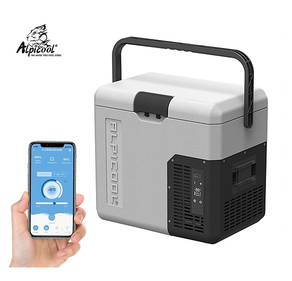 Autochladnička Alpicool kompresorová, autolednice, objem 18l, napájení 12V, 24V nebo 230V, LCD displej, bluetooth aplikace
